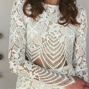 For Love and Lemons long sleeve lace Crop top